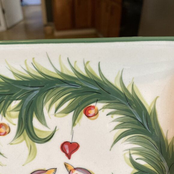 GAIL PITTMAN CHRISTMAS TRIMMINGS SQUARE SALAD PLATE - Two Turtle Doves!! - Picture 4 of 9